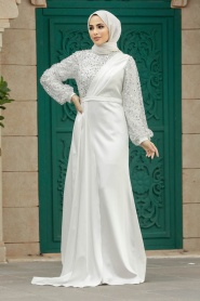 Neva Style - Luxorious Ecru Muslim Bridesmaid Dress 2311E - Thumbnail