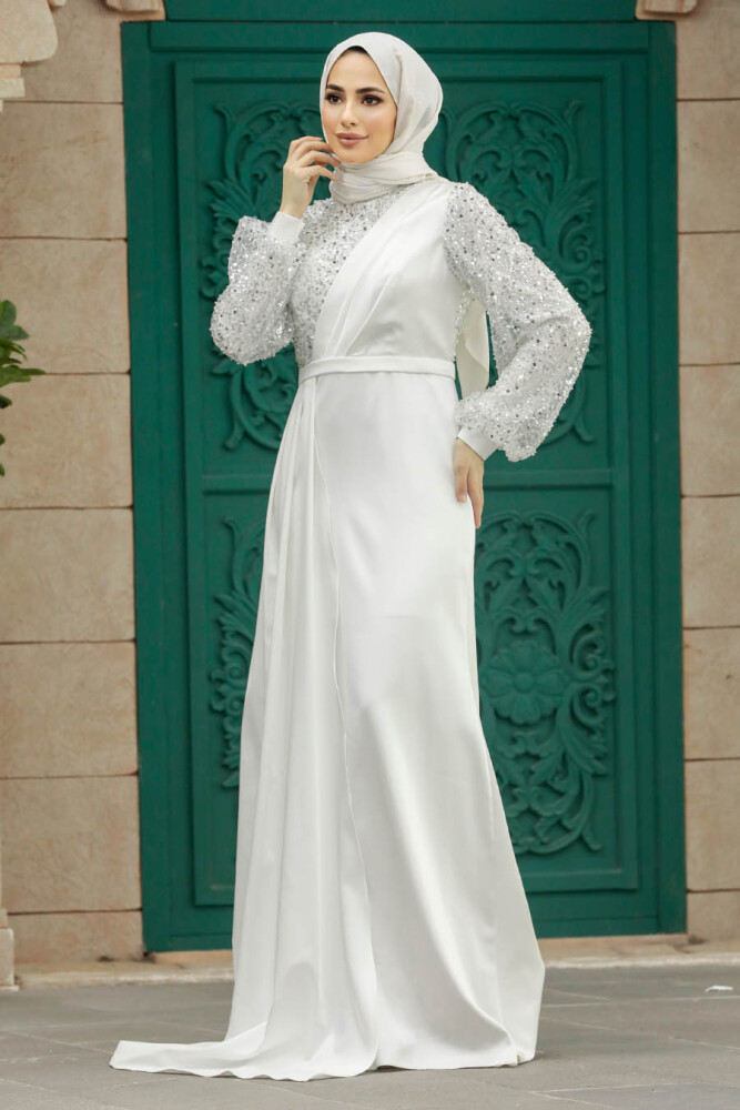 Neva Style - Luxorious Ecru Muslim Bridesmaid Dress 2311E - 1