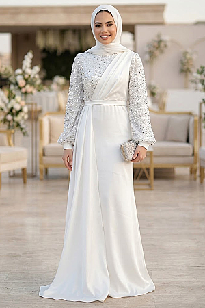 Luxorious Ecru Muslim Bridesmaid Dress 2311E - 1