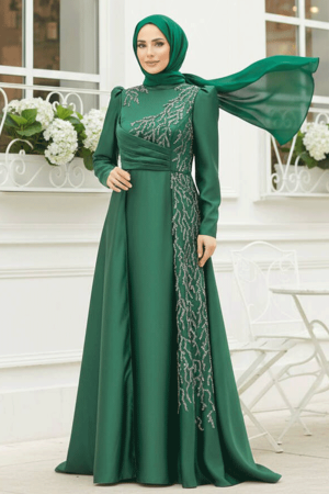 Luxorious Emerald Green Modest Evening Gown 2295ZY - 1