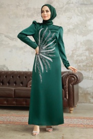 Neva Style - Luxorious Emerald Green Muslim Evening Dress 38102ZY - Thumbnail