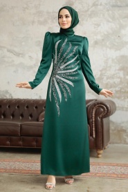 Neva Style - Luxorious Emerald Green Muslim Evening Dress 38102ZY - Thumbnail
