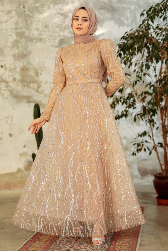 Neva Style - Luxorious Gold Hijab Islamic Prom Dress 22851GOLD - 2