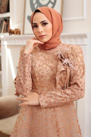 Neva Style - Luxorious Gold Islamic Wedding Dress 22421GOLD - Thumbnail