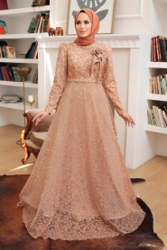 Neva Style - Luxorious Gold Islamic Wedding Dress 22421GOLD - Thumbnail