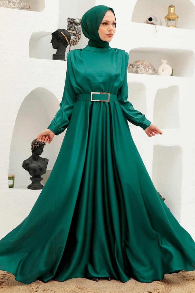 Neva Style - Luxorious Green Hijab Engagement Dress 3378Y - 1