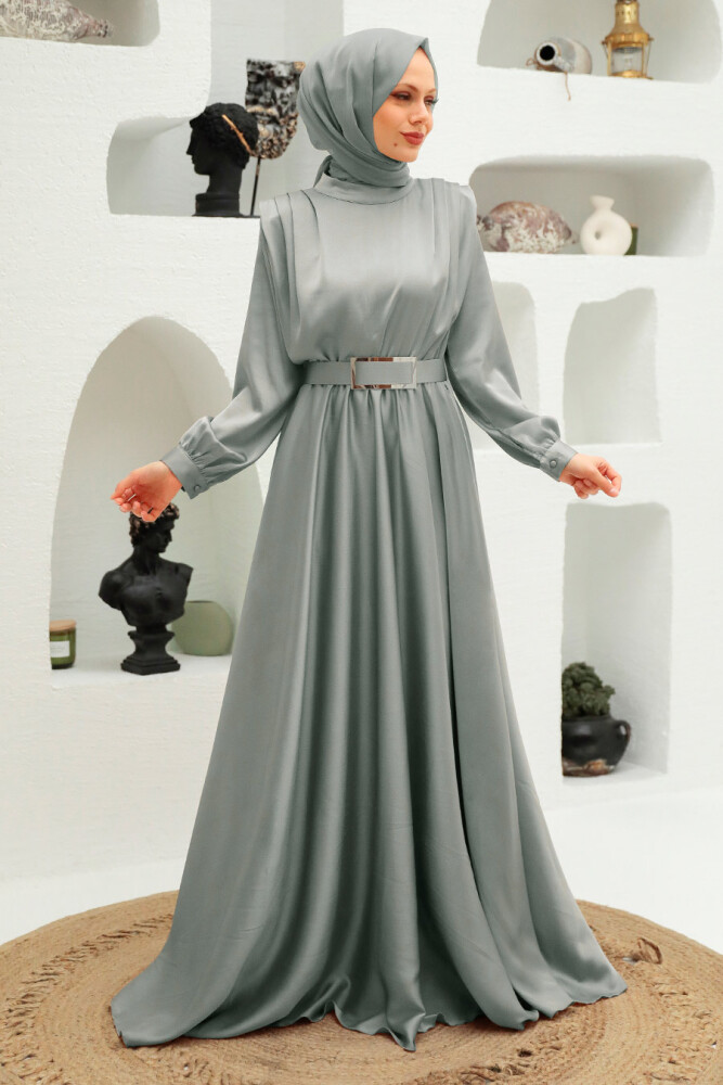Neva Style - Luxorious Grey Hijab Engagement Dress 3378GR - 1