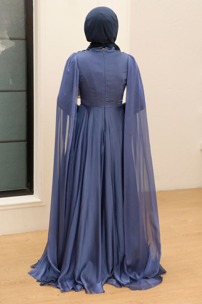 Neva Style - Luxorious İndigo Blue Islamic Clothing Evening Dress 22162IM - 2