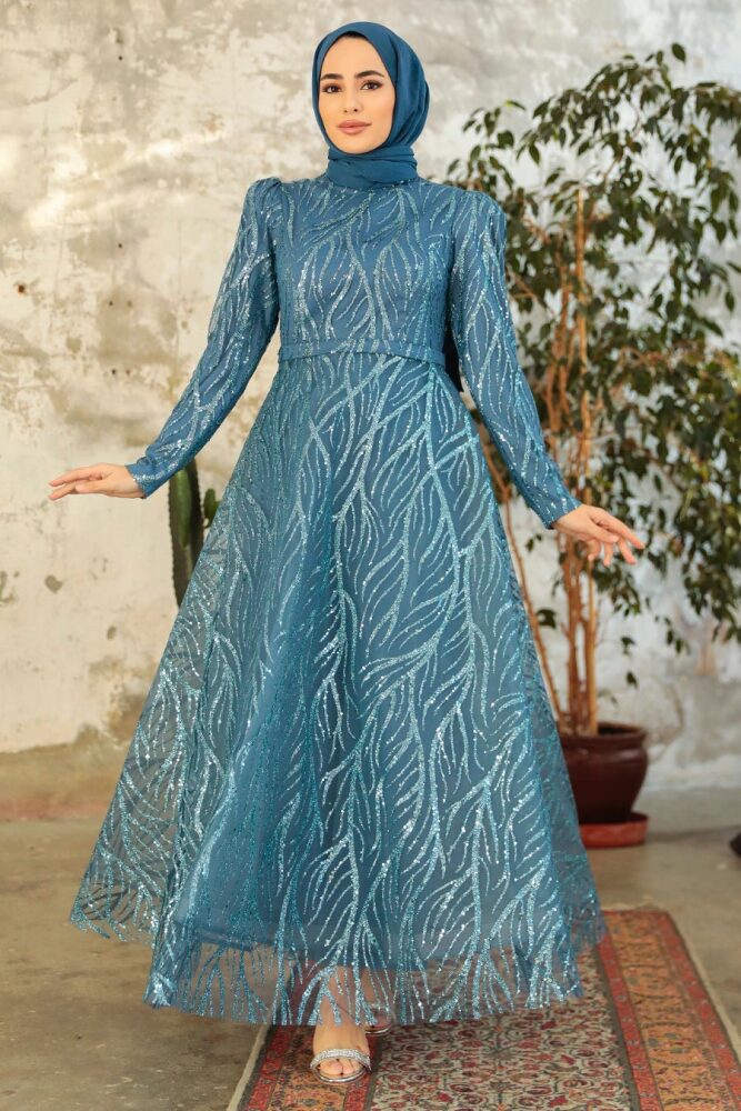 Neva Style - Luxorious İndigo Blue Islamic Prom Dress 22851IM - 2