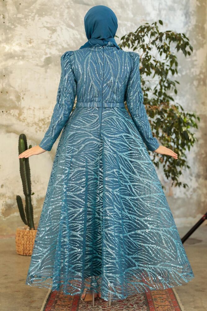 Neva Style - Luxorious İndigo Blue Islamic Prom Dress 22851IM - 3