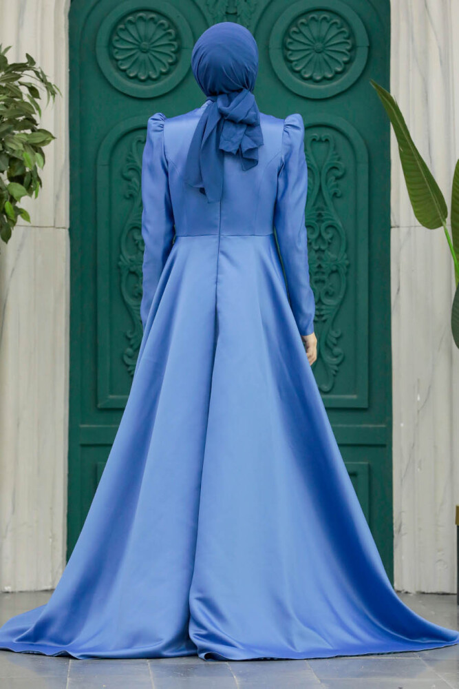 Luxorious İndigo Blue Modest Evening Gown 2295IM - 4