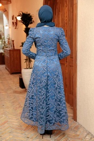 Neva Style - Luxorious İndigo Blue Modest Prom Dress 3330IM - Thumbnail