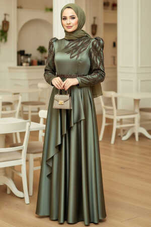 Neva Style - Luxorious Khaki Modest Evening Dress 22671HK - 1