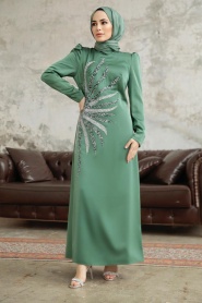 Neva Style - Luxorious Khaki Muslim Evening Dress 38102HK - Thumbnail