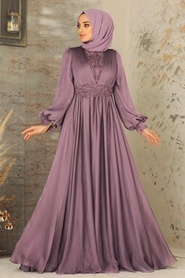 Neva Style - Luxorious Lila Islamic Dress 21540LILA - Thumbnail