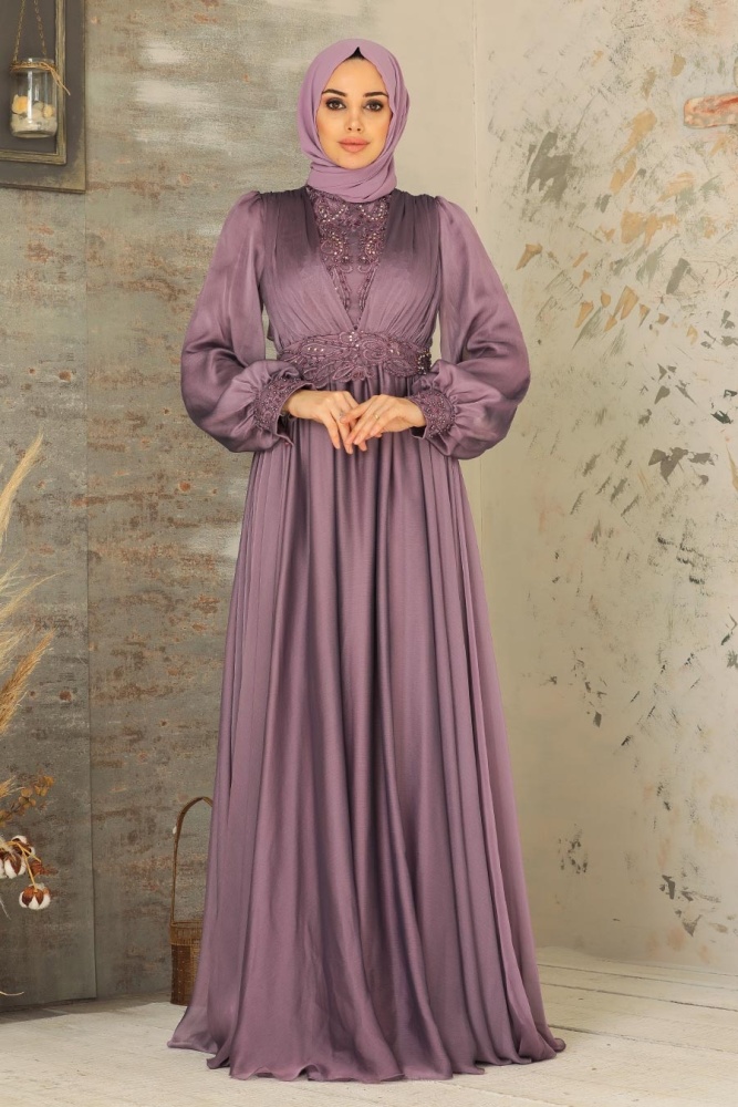 Neva Style - Luxorious Lila Islamic Dress 21540LILA - 2