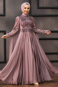 Neva Style - Luxorious Mink Hijab Islamic Clothing Evening Dress 22162V - Thumbnail