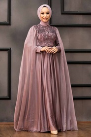 Neva Style - Luxorious Mink Hijab Islamic Clothing Evening Dress 22162V - Thumbnail