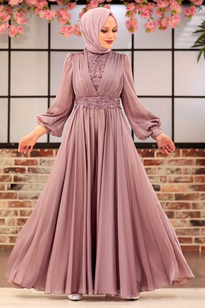 Neva Style - Luxorious Mink Islamic Dress 21540V - 2