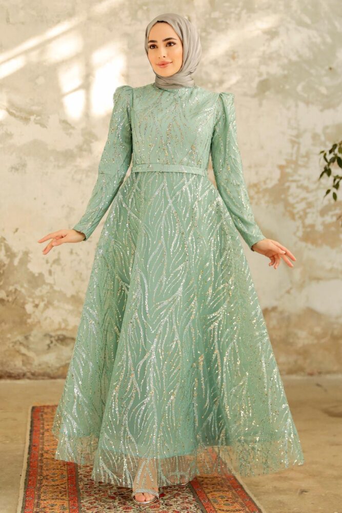 Neva Style - Luxorious Mint Hijab Islamic Prom Dress 22851MINT - 3