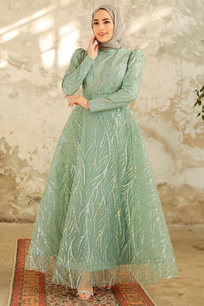 Neva Style - Luxorious Mint Hijab Islamic Prom Dress 22851MINT - 1
