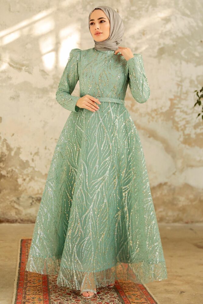 Neva Style - Luxorious Mint Hijab Islamic Prom Dress 22851MINT - 2