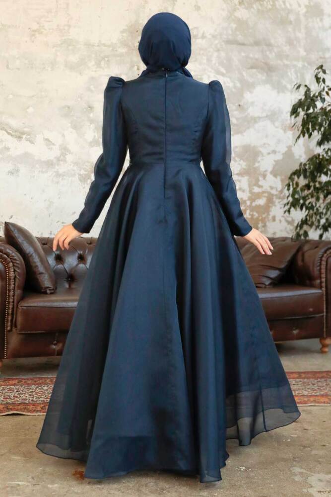 Neva Style - Luxorious Navy Blue Islamic Clothing Prom Dress 2268L - 3