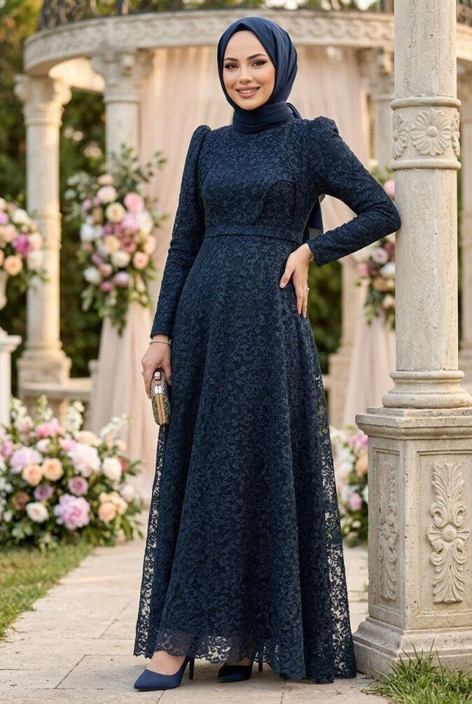 Neva Style - Luxorious Navy Blue Islamic Wedding Dress 22421L - 1