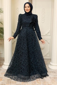 Neva Style - Luxorious Navy Blue Islamic Wedding Dress 22421L - Thumbnail