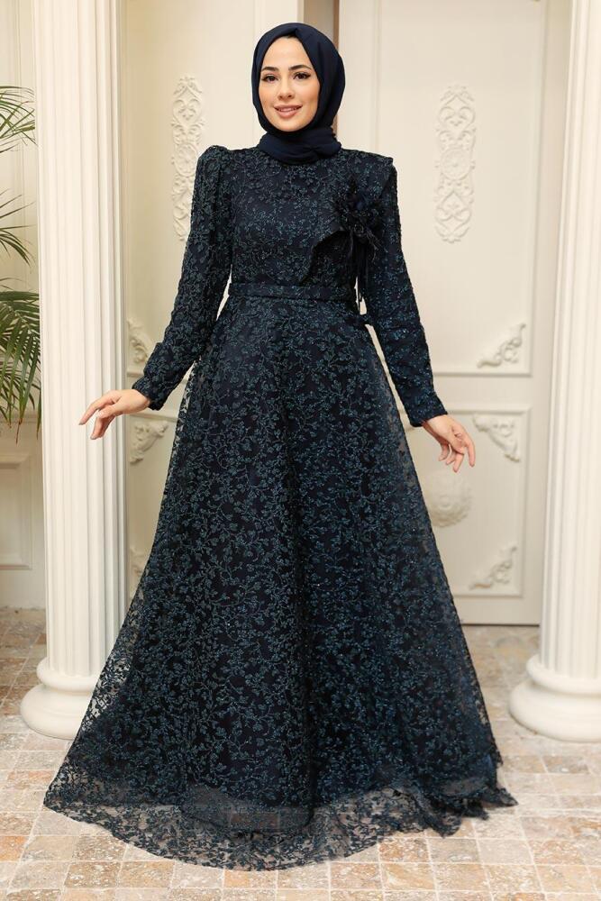 Neva Style - Luxorious Navy Blue Islamic Wedding Dress 22421L - 2