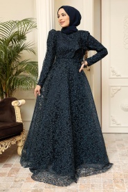 Neva Style - Luxorious Navy Blue Islamic Wedding Dress 22421L - Thumbnail