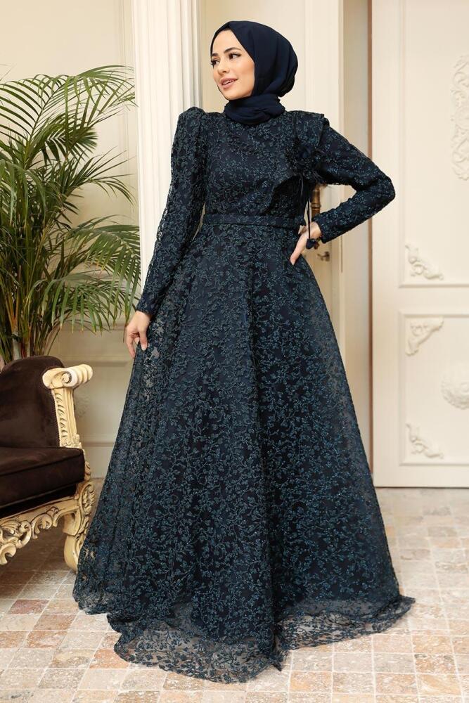 Neva Style - Luxorious Navy Blue Islamic Wedding Dress 22421L - 1