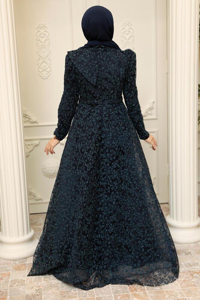 Neva Style - Luxorious Navy Blue Islamic Wedding Dress 22421L - 3