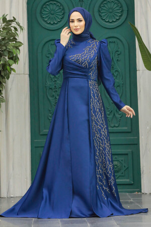 Luxorious Navy Blue Modest Evening Gown 2295L - 1