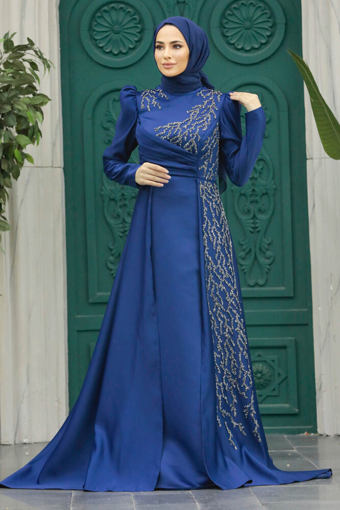 Luxorious Navy Blue Modest Evening Gown 2295L - 3