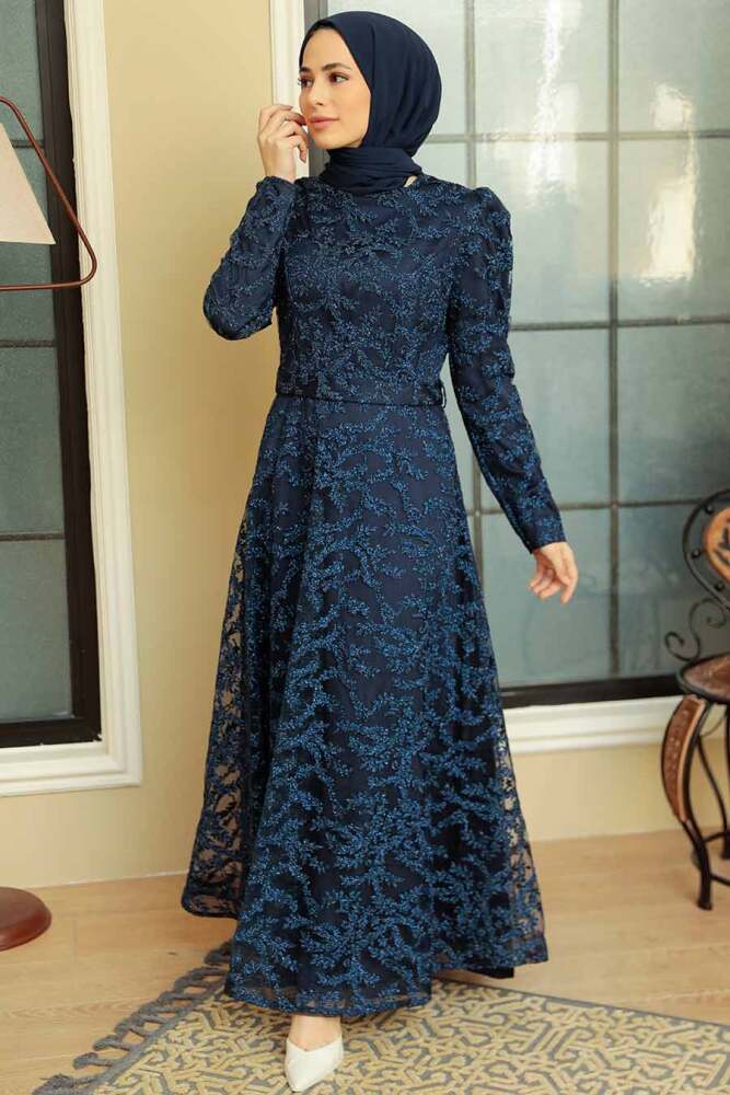Neva Style - Luxorious Navy Blue Modest Prom Dress 3330L - 2