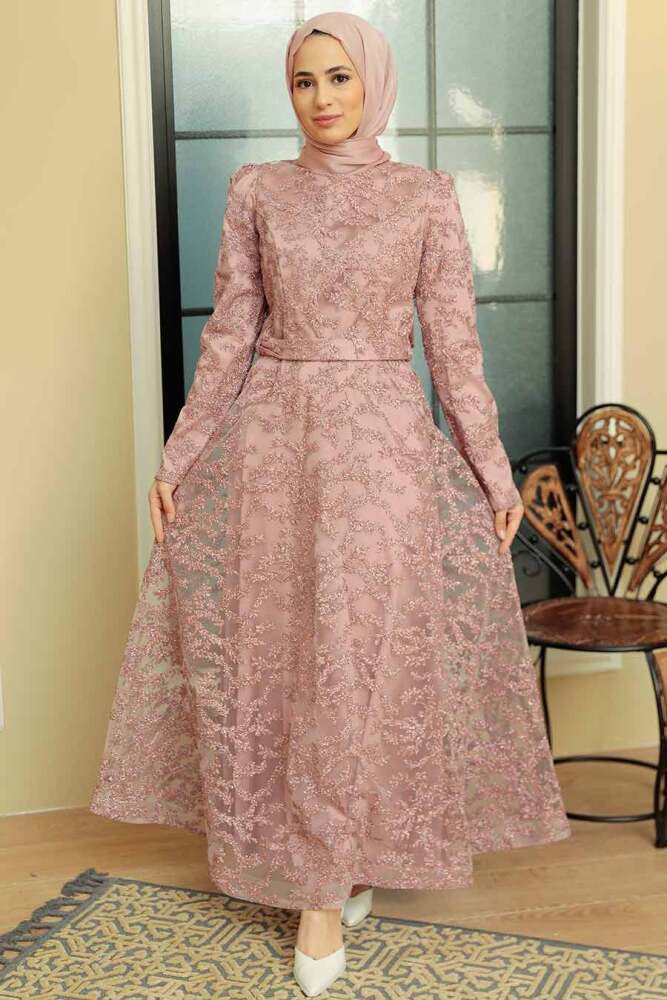 Neva Style - Luxorious Powder Pink Modest Prom Dress 3330PD - 2