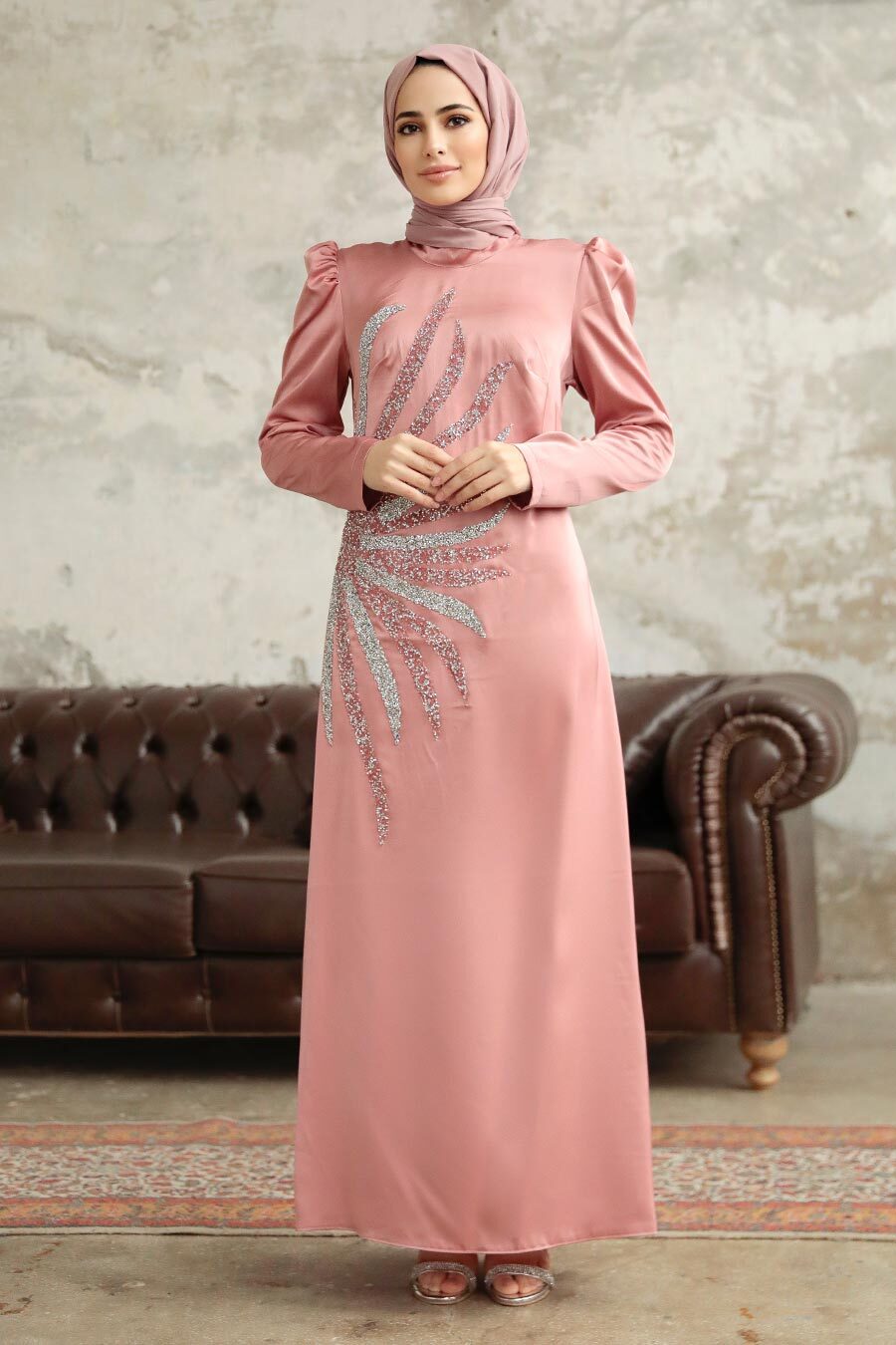 Neva Style - Luxorious Powder Pink Muslim Evening Dress 38102PD