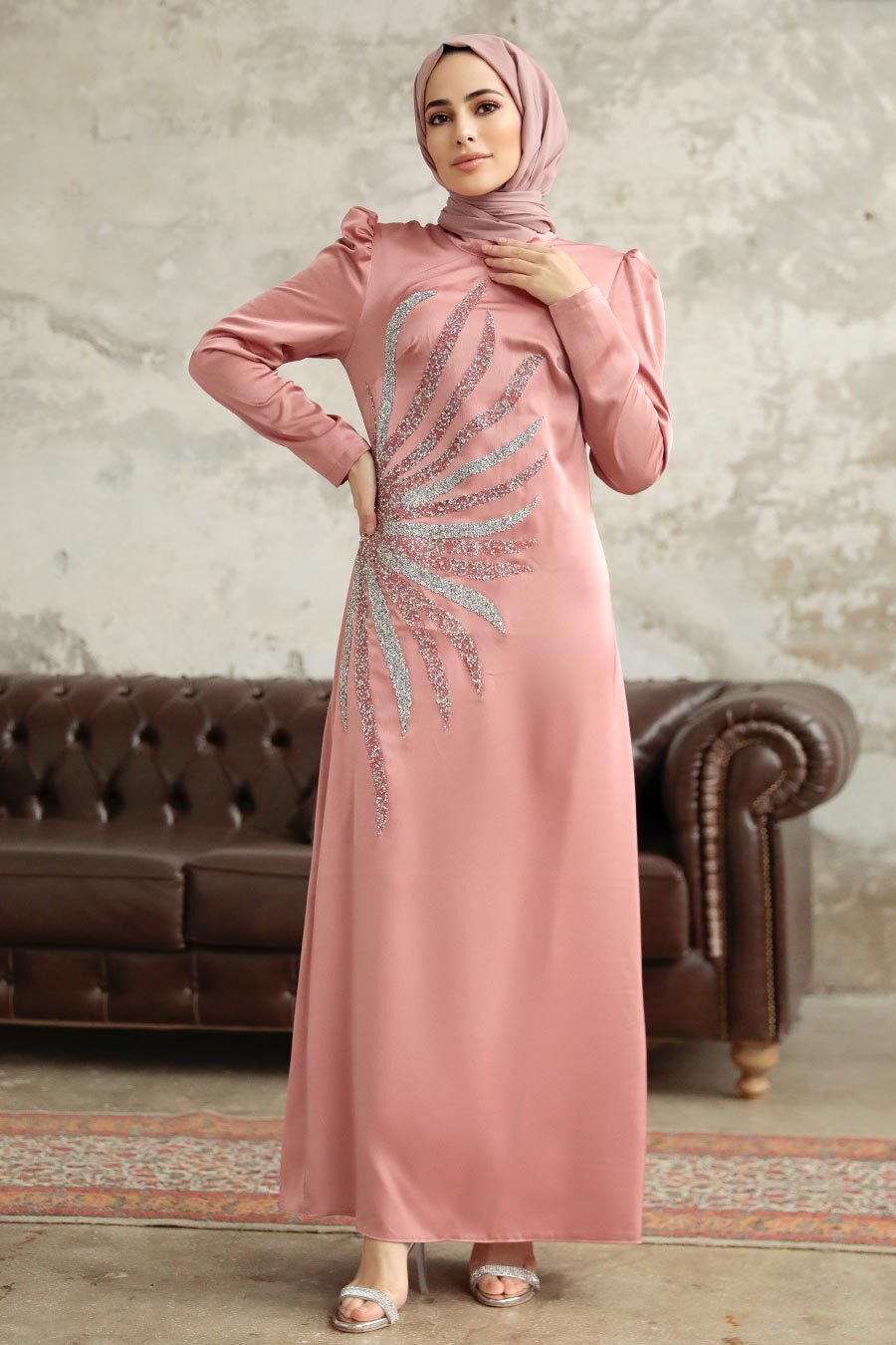 Neva Style - Luxorious Powder Pink Muslim Evening Dress 38102PD