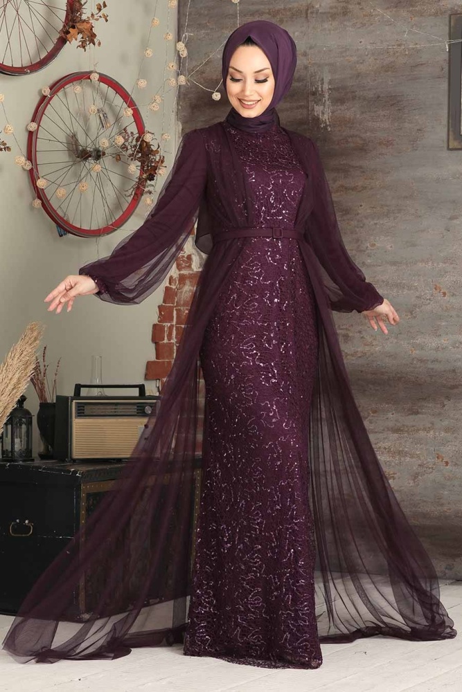 Neva Style - Luxorious Purple Muslim Evening Gown 5383MOR - 1