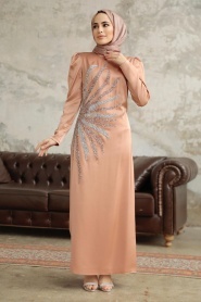 Neva Style - Luxorious Salmon Pink Muslim Evening Dress 38102SMN - Thumbnail