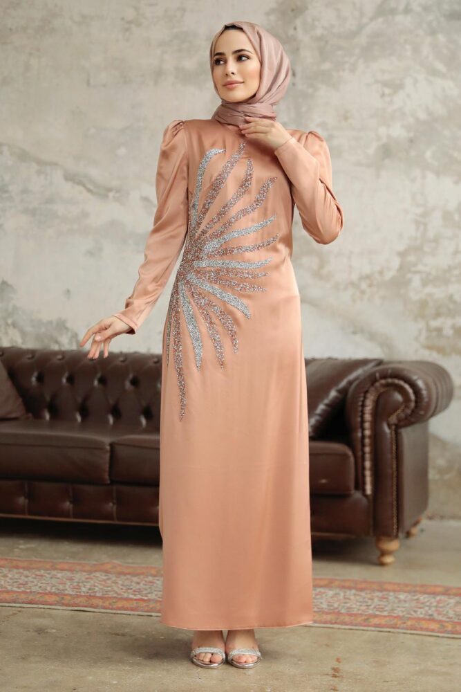 Luxorious Salmon Pink Muslim Evening Dress 38102SMN - 2