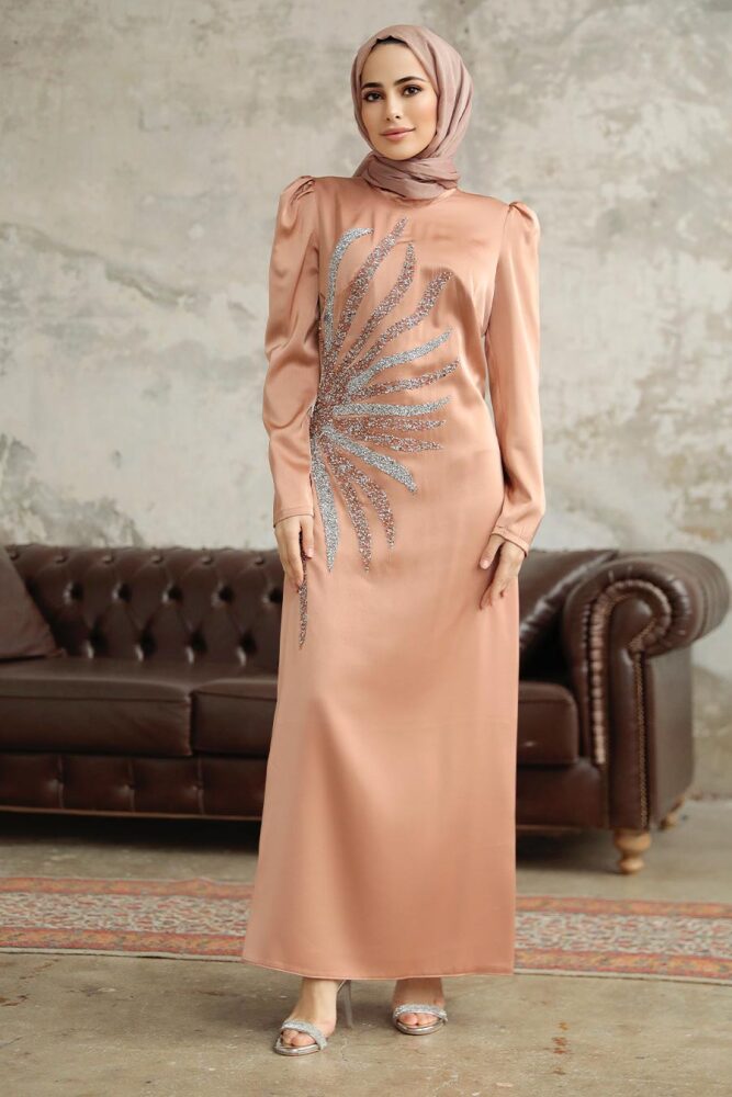 Luxorious Salmon Pink Muslim Evening Dress 38102SMN - 1