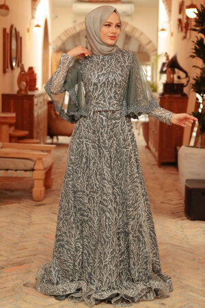 Neva Style - Luxorious Smoke Color Hijab Dress 848FU - 2