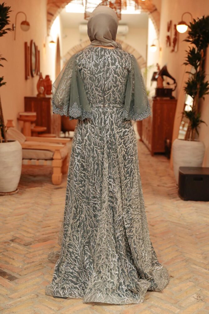Neva Style - Luxorious Smoke Color Hijab Dress 848FU - 3