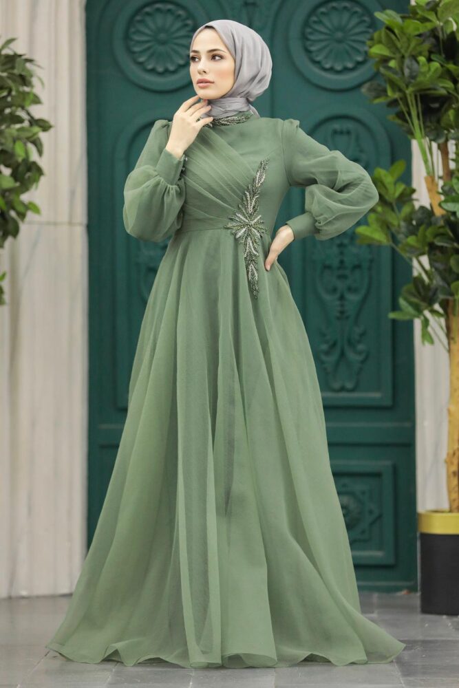 Luxury Almond Green Hijab Dress 22551CY - 2