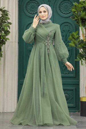 Luxury Almond Green Hijab Dress 22551CY - 1