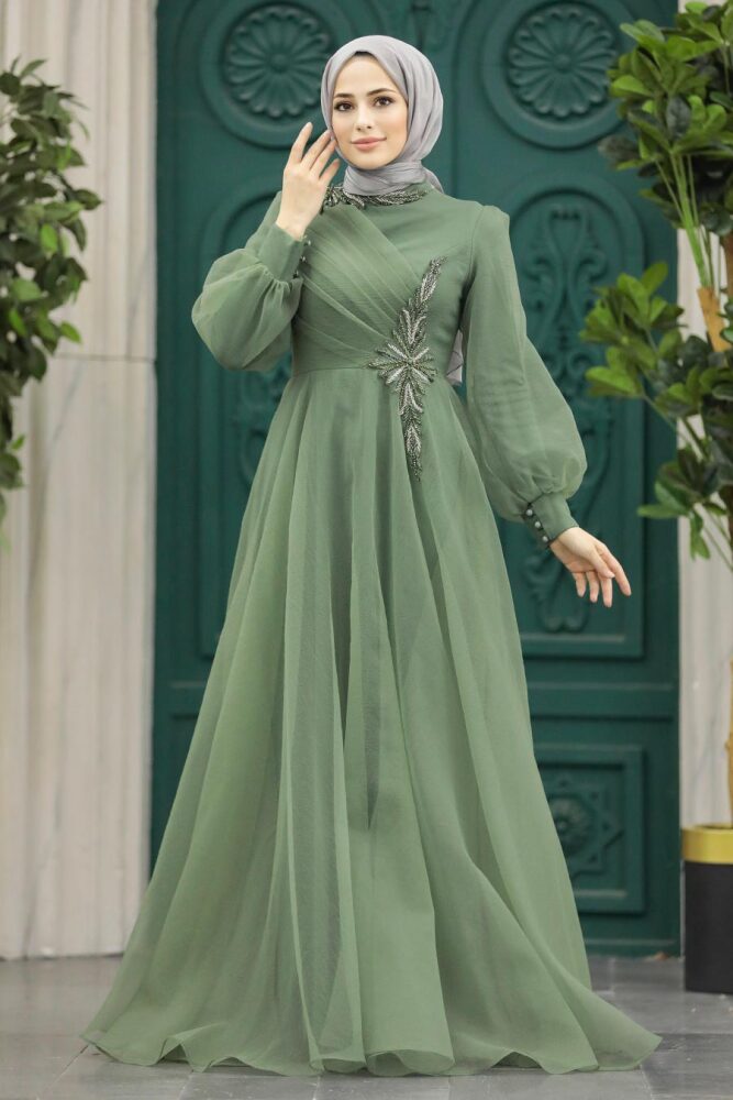 Luxury Almond Green Hijab Dress 22551CY - 1