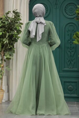 Luxury Almond Green Hijab Dress 22551CY - 3