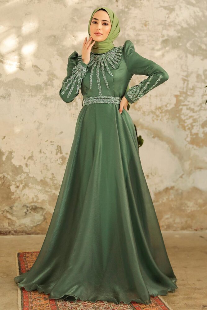 Neva Style - Luxury Almond Green Muslim Evening Gown 3774CY - 1